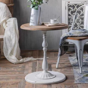 طاولة خشب طبيعي فانتج استاند معدن شابي شيك 7845