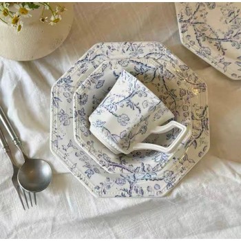 طقم صحن سيراميك بتصميم فرنسي وكوب شاي فاخر 7168 طقم صحن سيراميك بتصميم فرنسي وكوب شاي فاخر 7168