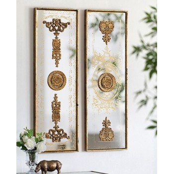 طقم مرايا جدارية حبتين مصنوعة من الخشب مطعمه بالسراميك متوفر بلونين7737 برتفاع 120cm