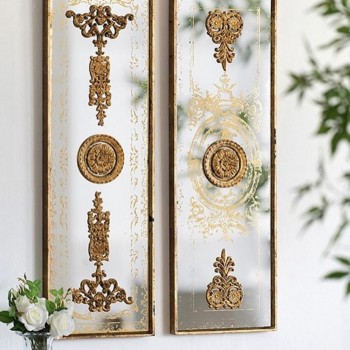 طقم مرايا جدارية حبتين مصنوعة من الخشب مطعمه بالسراميك متوفر بلونين7737 برتفاع 120cm