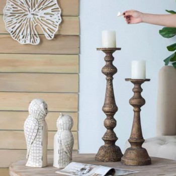 شمعدان معدن ذهبي عتيق بتصميم روماني متوفر الحجم الصغير 7407