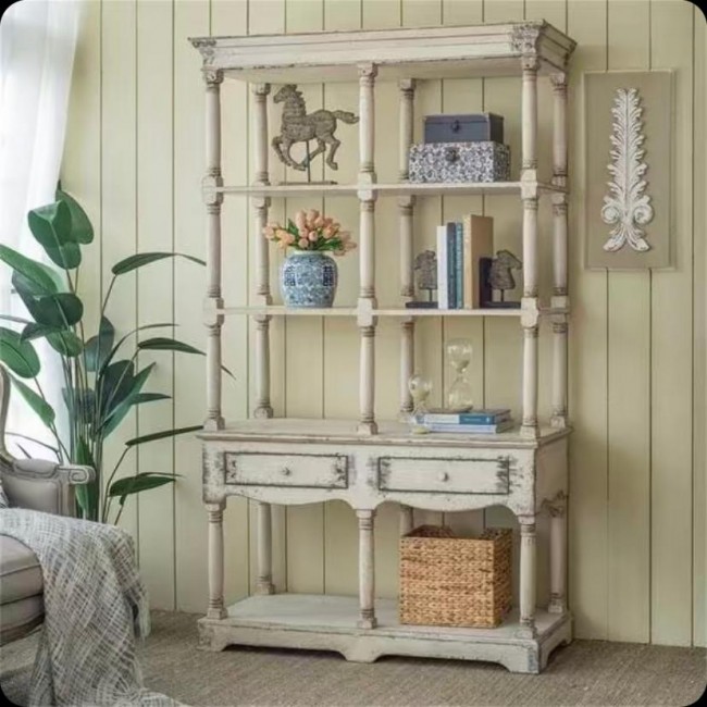 كونسول جداري أبيض معتق خشب طبيعي على الطراز الاروبي الريفي7403