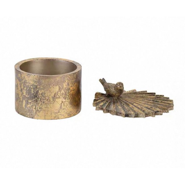 تحفة بغطاء بتصميم ورق نباتات وعصفور ذهبي معتق متوفر حجمين  7596