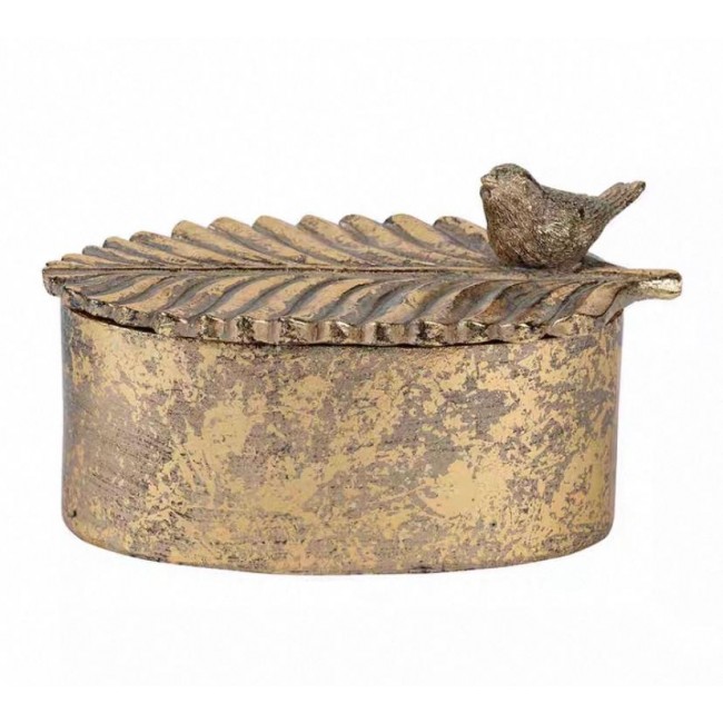 تحفة بغطاء بتصميم ورق نباتات وعصفور ذهبي معتق متوفر حجمين  7596