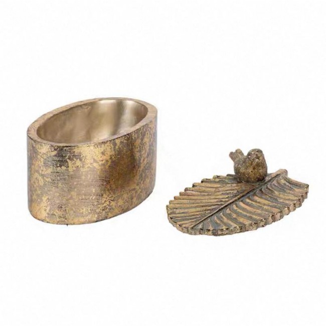 تحفة بغطاء بتصميم ورق نباتات وعصفور ذهبي معتق متوفر حجمين  7596