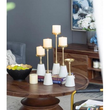 طقم شمعدان معدن ذهبي بقاعده رخامية مودرن 7551 طقم شمعدان معدن ذهبي بقاعده رخامية مودرن 7551