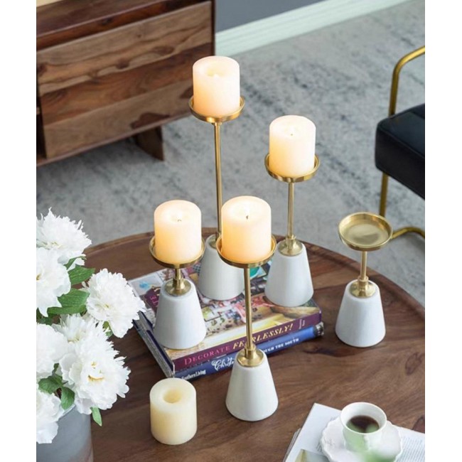 طقم شمعدان معدن ذهبي بقاعده رخامية مودرن 7551