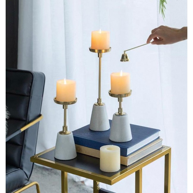 طقم شمعدان معدن ذهبي بقاعده رخامية مودرن 7551