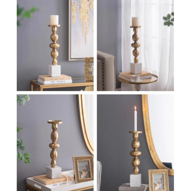 شمعدان ذهبي معدن بقاعده رخامية بتصميم حديث 7550 شمعدان ذهبي معدن بقاعده رخامية بتصميم حديث 7550