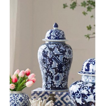 فازة سيراميك زرقاء بنقوش زهور الجميلة مثالي لديكور المنزل 7512