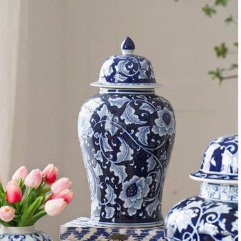 فازة سيراميك زرقاء بنقوش زهور الجميلة مثالي لديكور المنزل 7512 فازة سيراميك زرقاء بنقوش زهور الجميلة مثالي لديكور المنزل 7512