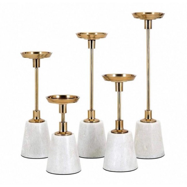 طقم شمعدان معدن ذهبي بقاعده رخامية مودرن 7551