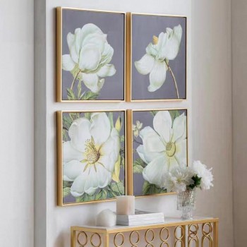 طقم لوحة مطبوع كالنفس باطار ذهبي خشب مكون 4 قطع 7747