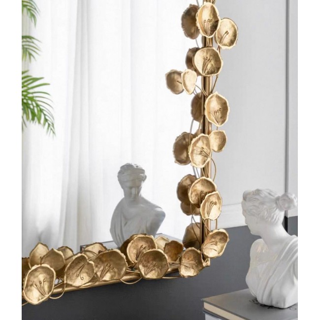 مرايا جداري بإطار ذهبي بتصميم الورد مثالي لديكور المنزل 7715