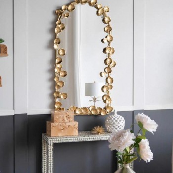 مرايا جداري بإطار ذهبي بتصميم الورد مثالي لديكور المنزل 7715