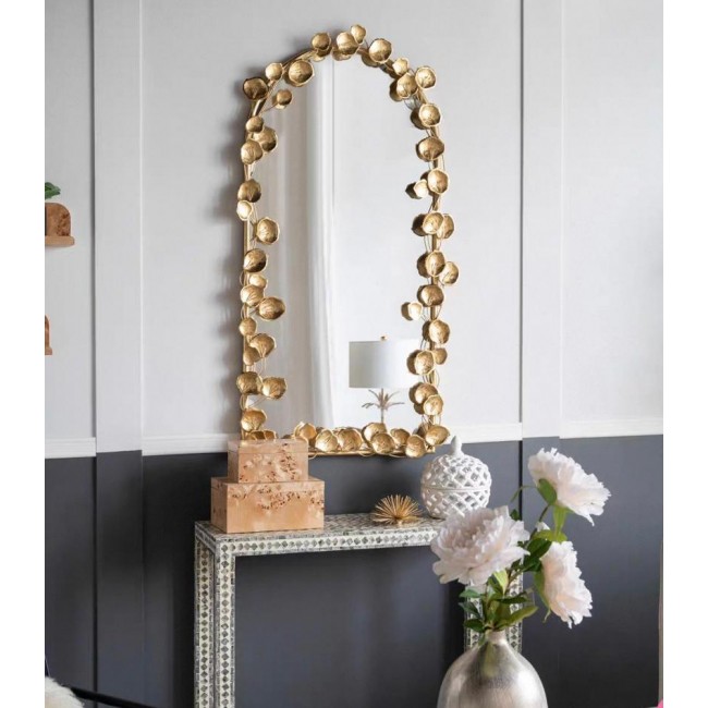 مرايا جداري بإطار ذهبي بتصميم الورد مثالي لديكور المنزل 7715