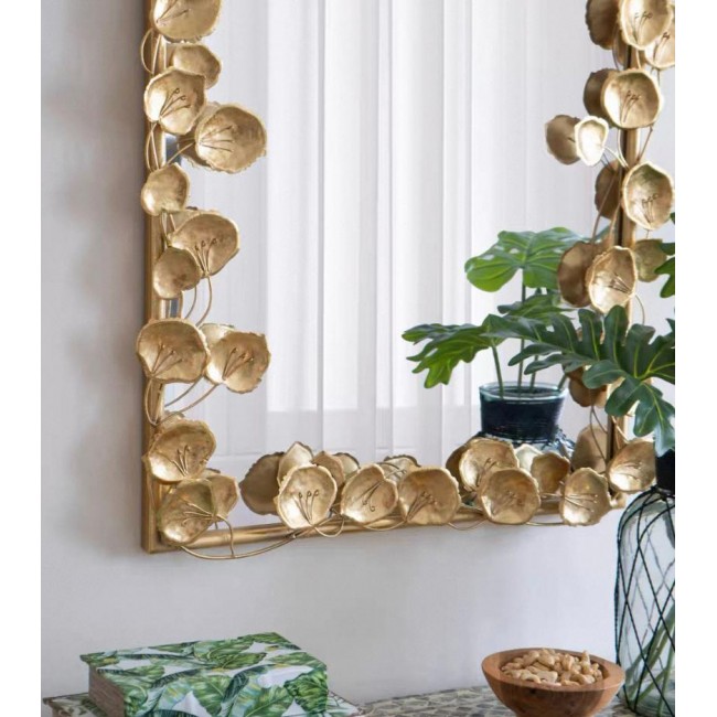 مرايا جداري بإطار ذهبي بتصميم الورد مثالي لديكور المنزل 7715
