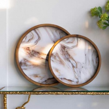 طقم صينية خشب رخامية فاخره 2قطعه بحجمين 7663