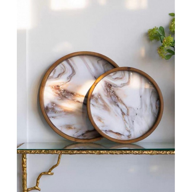 طقم صينية خشب رخامية فاخره 2قطعه بحجمين 7663