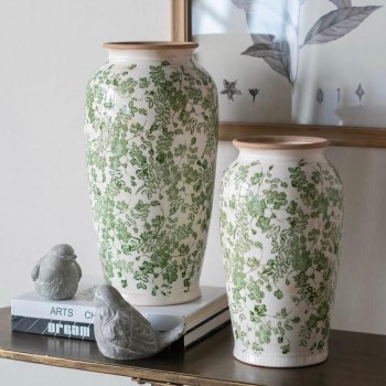 فازة سيراميك بنقوش الورد الخضراء فنتيج ستايل متوفر الحجمين 7442