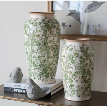 فازة سيراميك بنقوش الورد الخضراء فنتيج ستايل متوفر الحجمين 7442 فازة سيراميك بنقوش الورد الخضراء فنتيج ستايل متوفر الحجمين 7442