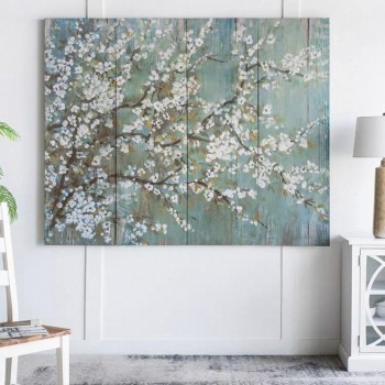 لوحة زخرفية مرسومة يدويا بتصميم زهرة الكرز مكونه من 4 لوحات 7748