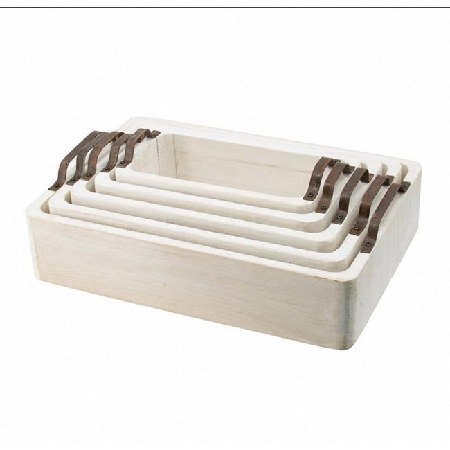 طقم صينيه خشب أبيض بمسكه معدن 5 قطع 7661