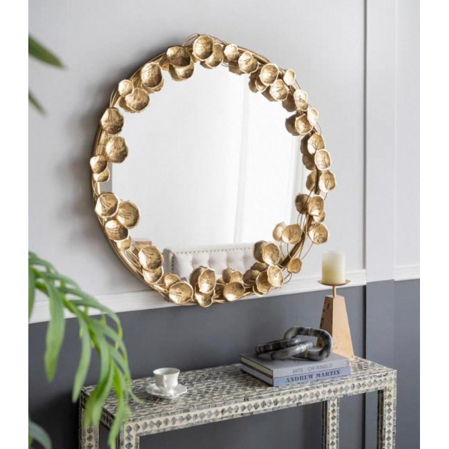 مرايا دائري جداري باطار ورد معدن ذهبي بتصميم مودرن 7717 مرايا دائري جداري باطار ورد معدن ذهبي بتصميم مودرن 7717