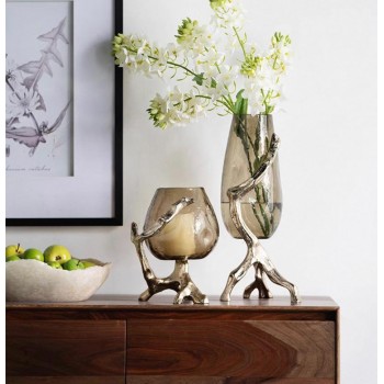 فازه زجاج مودرن بقاعده معدن أنيق لديكور المنزل متوفر الحجمين 7548