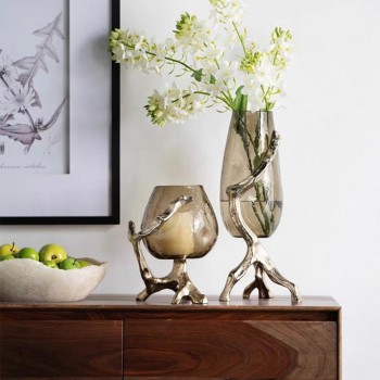 فازه زجاج مودرن بقاعده معدن أنيق لديكور المنزل متوفر الحجمين 7548