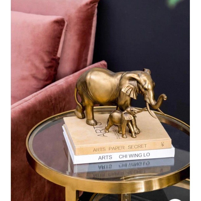 تحفة فيل وصغيره مذهب من الراتنج ملائم لديكور المنزل 7570