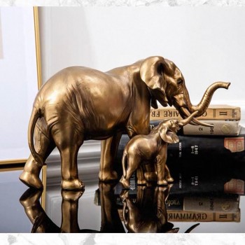 تحفة فيل وصغيره مذهب من الراتنج ملائم لديكور المنزل 7570