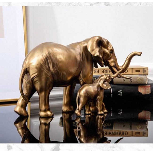 تحفة فيل وصغيره مذهب من الراتنج ملائم لديكور المنزل 7570
