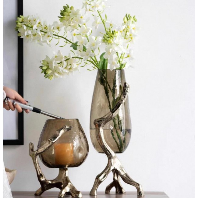 فازه زجاج مودرن بقاعده معدن أنيق لديكور المنزل متوفر الحجمين 7548