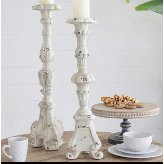 شمعدان  أبيض معتق بتصميم روماني مثالي لديكور المنزل متوفر الحجمين 7404