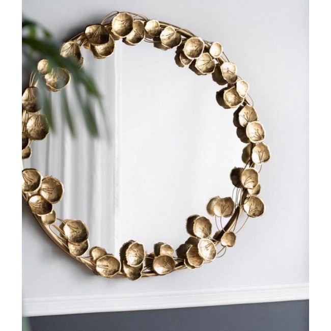 مرايا دائري جداري باطار ورد معدن ذهبي بتصميم مودرن 7717 مرايا دائري جداري باطار ورد معدن ذهبي بتصميم مودرن 7717