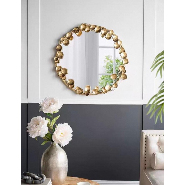 مرايا دائري جداري باطار ورد معدن ذهبي بتصميم مودرن 7717 مرايا دائري جداري باطار ورد معدن ذهبي بتصميم مودرن 7717