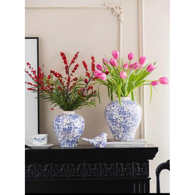 فازة سيراميك بنقوش الورد بتصميم ريفي أوربي متوفر الحجمين 7526