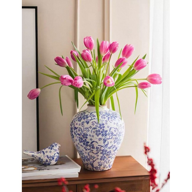 فازة سيراميك بنقوش الورد بتصميم ريفي أوربي متوفر الحجمين 7526