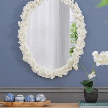 مرايا جدارية فاخره باطار منحوت من راتنج بتصميم الورد L7741