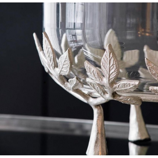 صحن تقديم زجاج مزدوج بمعدن مشغول يدويا بستايل حديث 7428