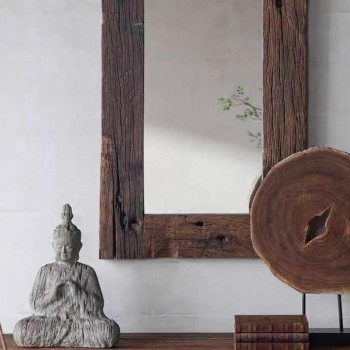 مرايا جداريه باطار خشب معتق طبيعي بتصميم ريفي انيق L7739