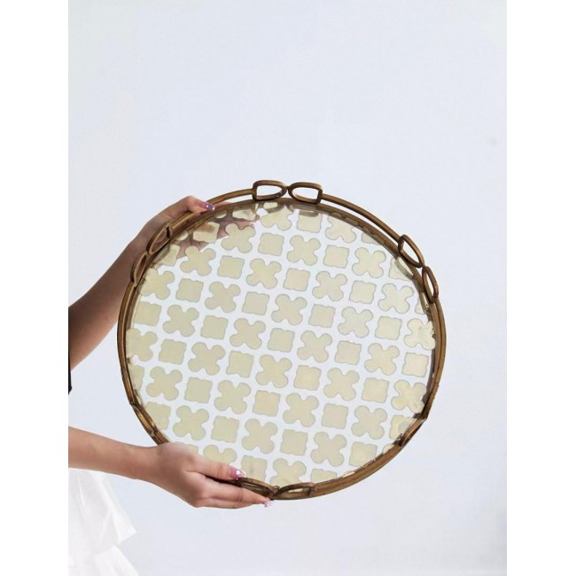 صينية تقديم معدن ذهبي زجاج بتصميم عصري متوفر الحجمين  7653