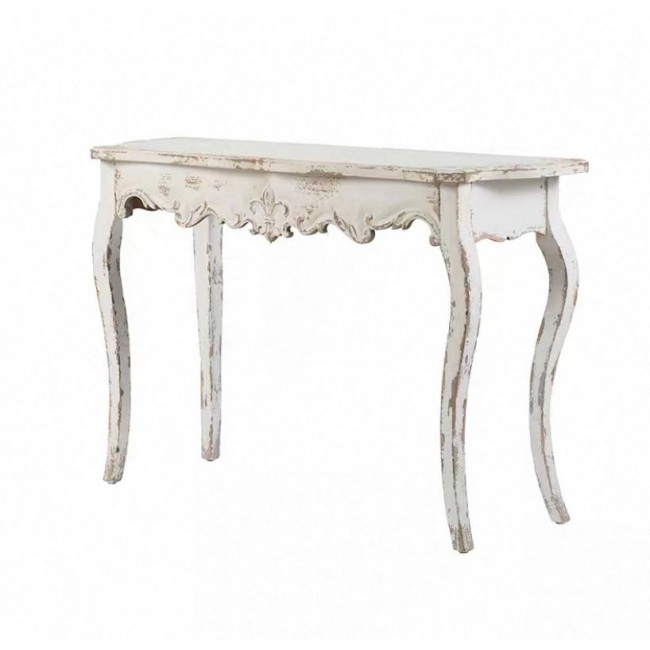 كونسول جداري معتق أبيض من خشب الطبيعي بستايل شابي شيك L7767