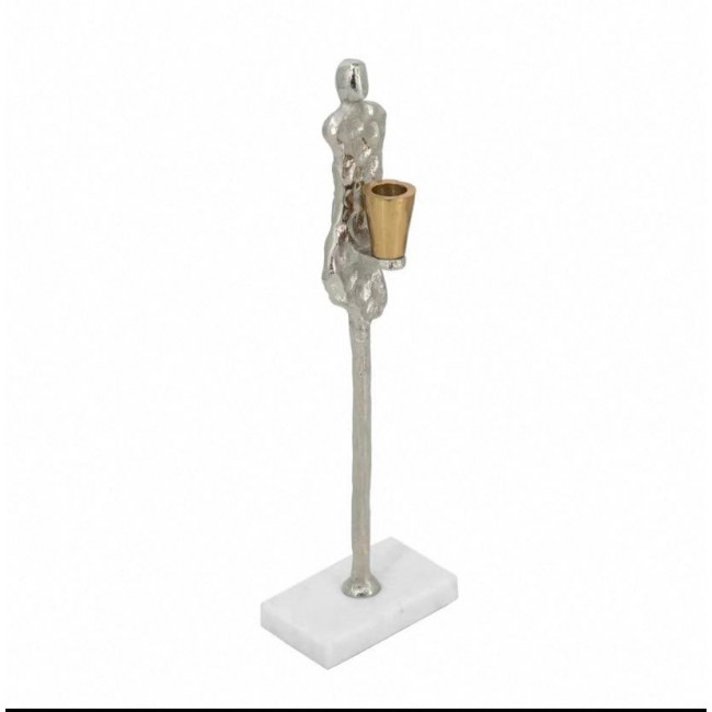 شمعدان معدن فضي بقاعده رخامي بتصميم مودرن متوفر شكلين7483