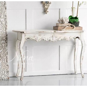 كونسول جداري معتق أبيض من خشب الطبيعي بستايل شابي شيك L7767