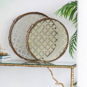 صينية تقديم معدن ذهبي زجاج بتصميم عصري متوفر الحجمين  7653