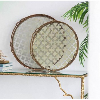 صينية تقديم معدن ذهبي زجاج بتصميم عصري متوفر الحجمين  7653