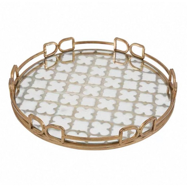 صينية تقديم معدن ذهبي زجاج بتصميم عصري متوفر الحجمين  7653