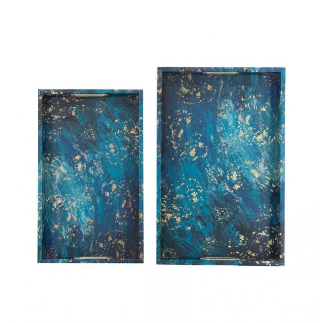 طقم صينيه باللون الازرق بالمسات ذهبيه فاخر بتصميم مودرن 7655